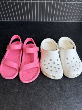 Kids Pink Sandals and White Clog Pack - Comfortable Everyday Shoes